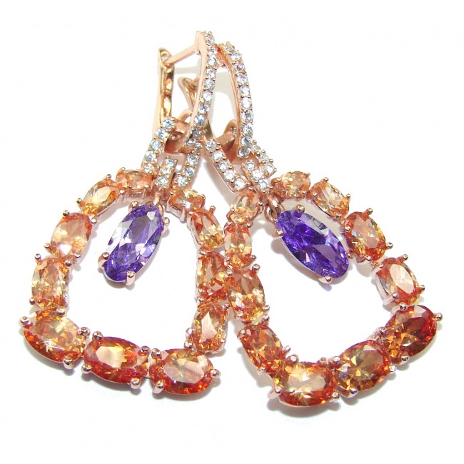 Stunning AAA Amethyst & Created Golden Sapphire, Rose Gold Plated Sterling Silver earrings