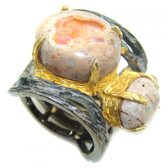 Incredible Mexican Fire Opal, Gold Plated, Rhodium Plated Sterling Silver Ring s. 7