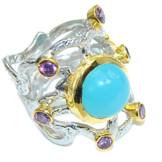 Blue Galaxy Blue Agate Amethyst Two Tones Sterling Silver Ring s. 7