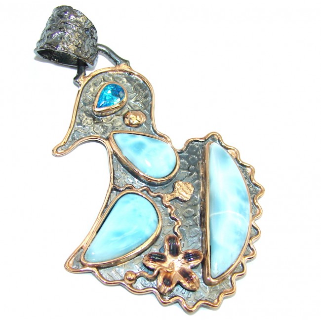 Beautiful AAA Blue Larimar, Rose Gold Plated, Rhodium Plated Sterling Silver Pendant