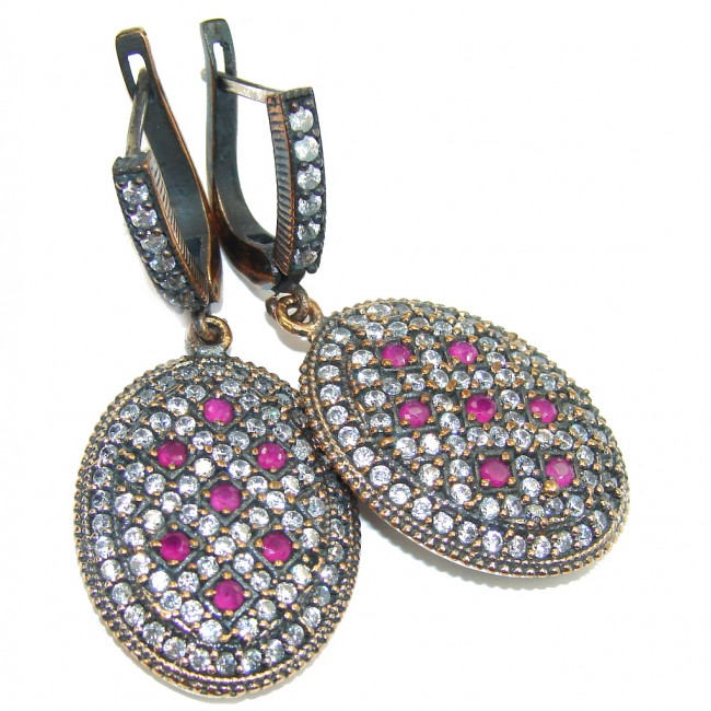 Victorian Style Pink Ruby & White Topaz Sterling Silver earrings