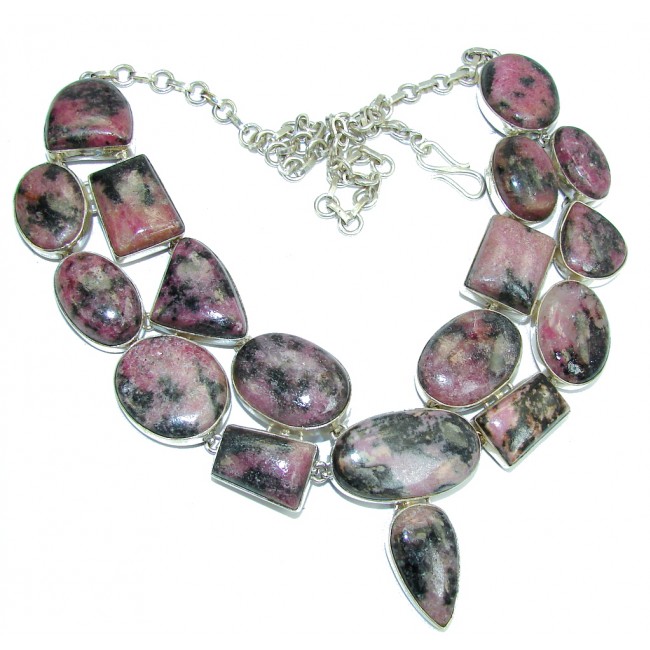 Huge! Pale Beauty Pink Rasberry Rhodonite Sterling Silver necklace