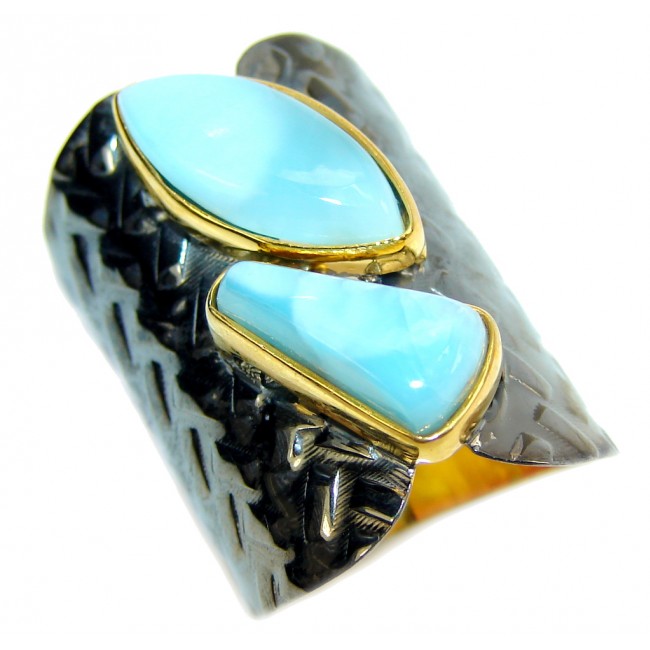 AAA Blue Larimar, Gold Rhodium Plated Sterling Silver Ring s. 7 1/2