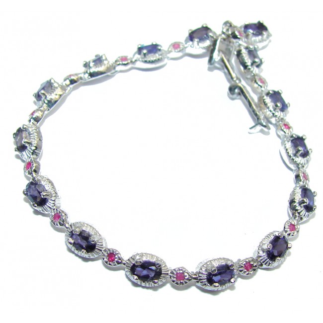 Genuine Purple Sapphire & White Topaz & Ruby Sterling Silver Bracelet