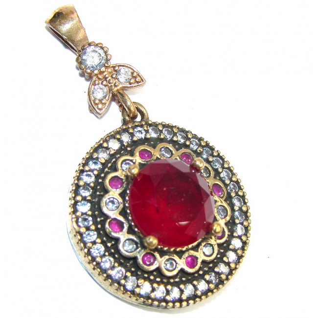 Victorian Style! Pink Ruby & White Topaz Sterling Silver Pendant