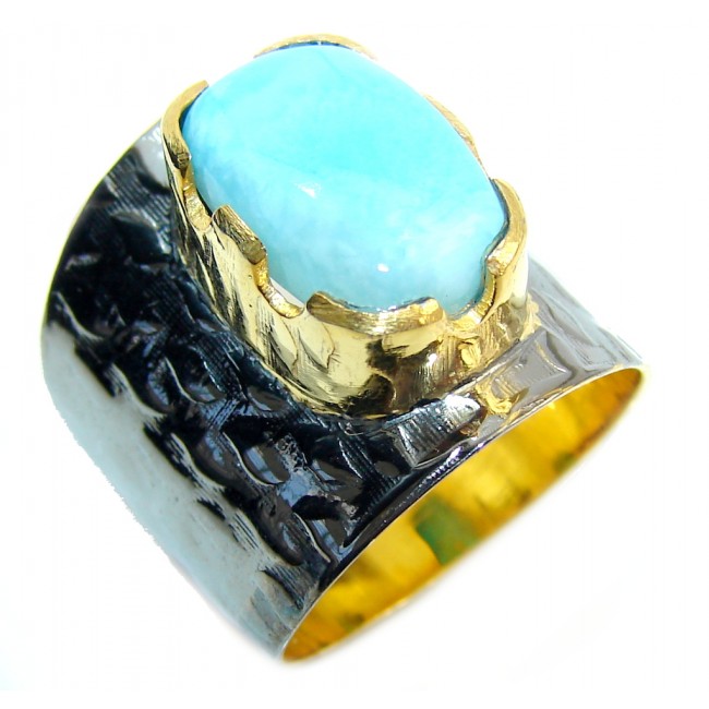 AAA Blue Larimar, Gold Plated , Rhodium Plated Sterling Silver Ring s. 7