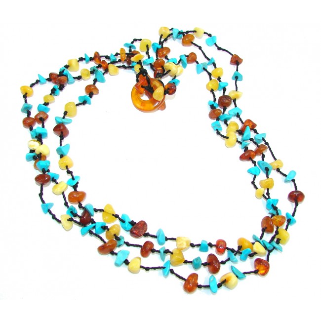 Fabulous Natural Baltic Amber Slepping Beauty Turquoise Necklace