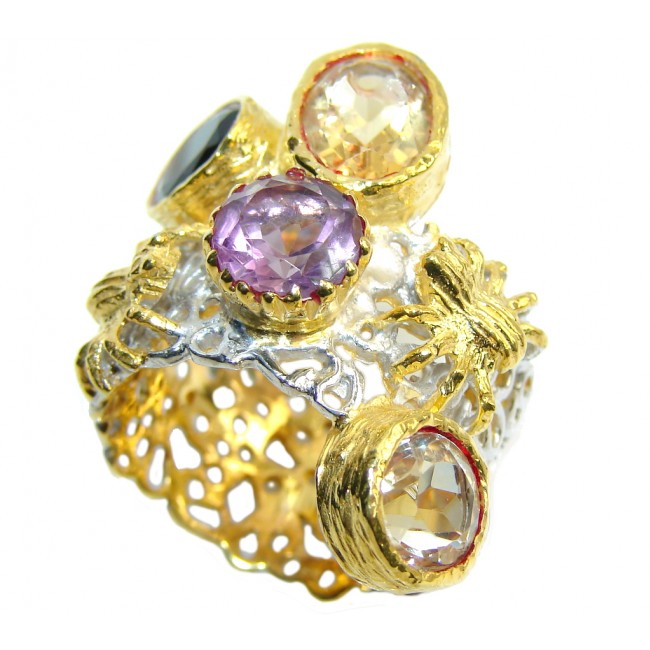 Genuine AAA Citrine & Amethyst, Two Tones Sterling Silver Ring s. 9