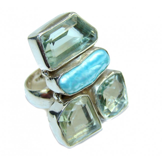 Stylish Light Blue Mother Of Pearl Sterling Silver Ring s. 7 1/4