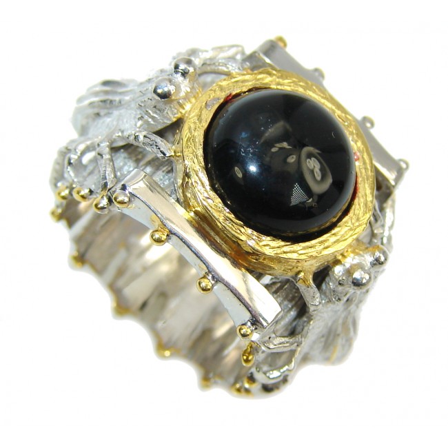 Secret AAA Black Onyx, Two Tones Sterling Silver ring s. 6