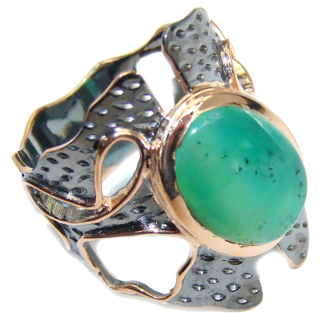 Gorgeous AAA Green Chrysophrase, Gold Plated, Rhodium Plated Sterling Silver Ring s. 8 1/2