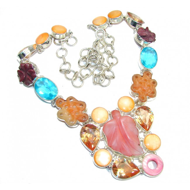 Ray Of Light Golden Calcite & Blister Pearl Sterling Silver necklace