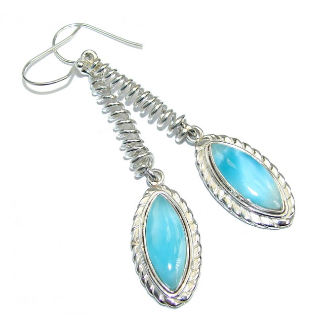 Long Very Unusual Blue Larimar Sterling Silver earrings