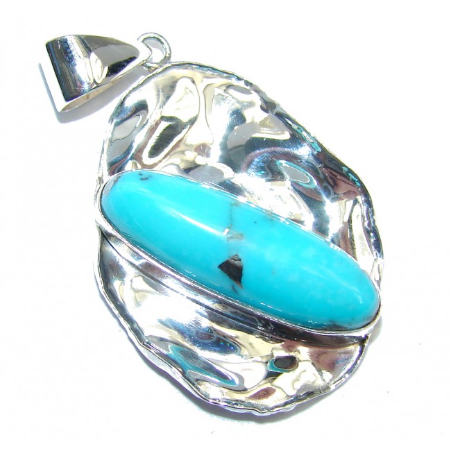 Sleeping Beauty Blue Turquoise hammered Sterling Silver Pendant