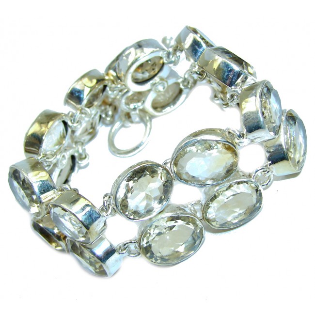 Beautiful Natural Faceted Citrine Fossil Sterling Silver Bracelet