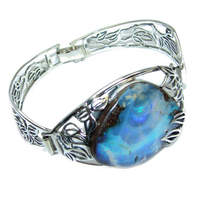 Siberian Sky AAA Boulder Opal Oxidized Sterling Silver Bracelet / Cuff