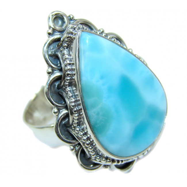 Amazing AAA quality Blue Larimar Oxidized Sterling Silver Ring size resizable