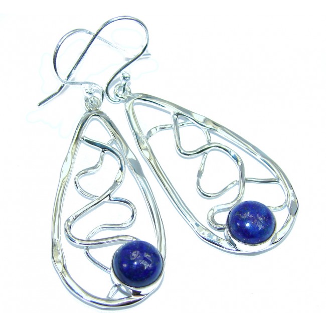 Perfect Blue Lapis Lazuli hammered Sterling Silver earrings