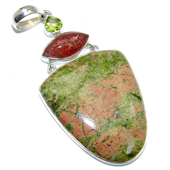Big! Awesome Style Green Russian Unakite Sterling Silver Pendant