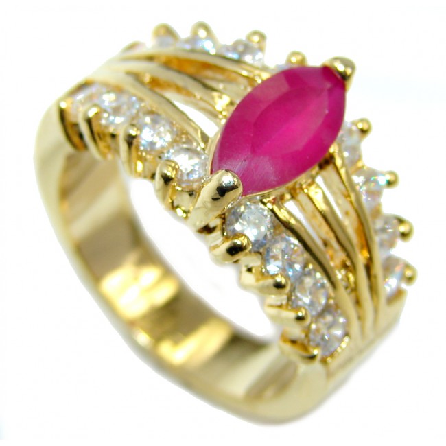 Natural Pink Ruby Gold Plated Sterling Silver Ring s. 7