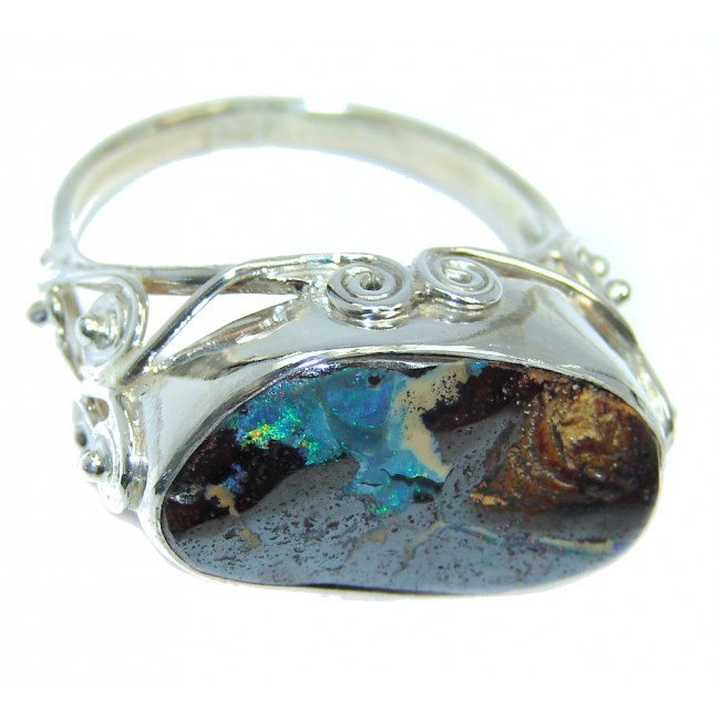 Amazing Australian Boulder Opal Sterling Silver Ring size 10
