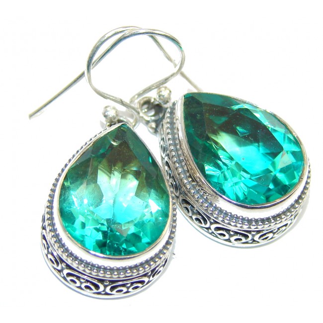 Vintage Style created Green Emerald Sterling Silver earrings