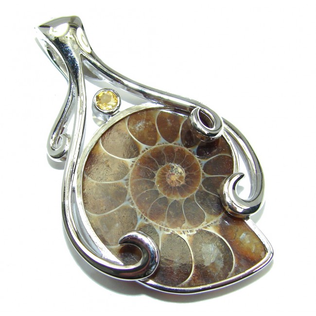 Brown Ammonite Fossil Sterling Silver Pendant