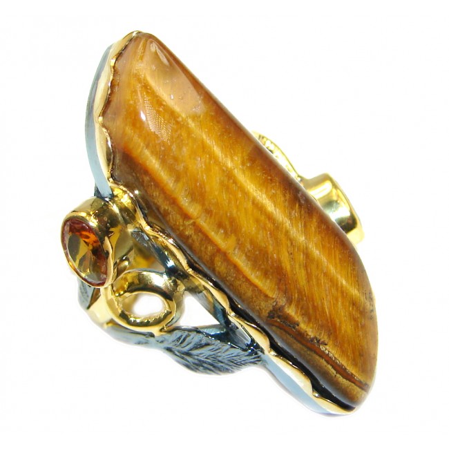 Golden AAA Tigers Eye Gold plated over Sterling Silver ring s. 8
