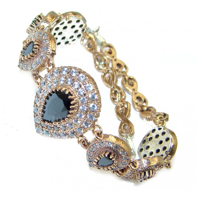 Victorian Style Onyx & White Topaz copper over Sterling Silver Bracelet