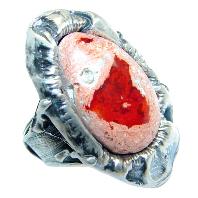 AAA+ Mexican Fire Opal Oxidized Sterling Silver Ring size resizable