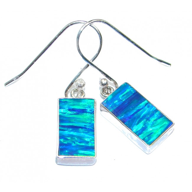 Ocean Blue Japanese Fire Opal handcrafted Sterling Silver earrings