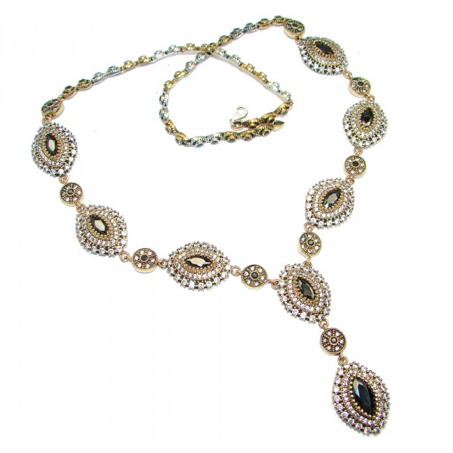 Victorian Style faceted Onyx & White Topaz copper over Sterling Silver necklace