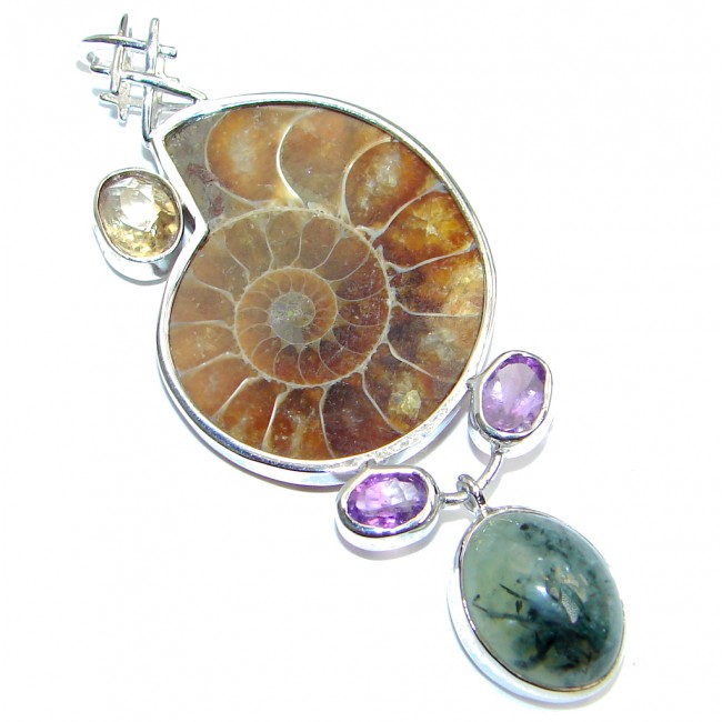 Back to Nature Brown Ammonite Fossil Sterling Silver handmade Pendant