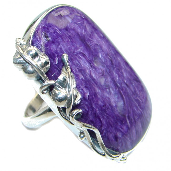 Big AAA Purple Charoite Sterling Silver Ring size adjustable
