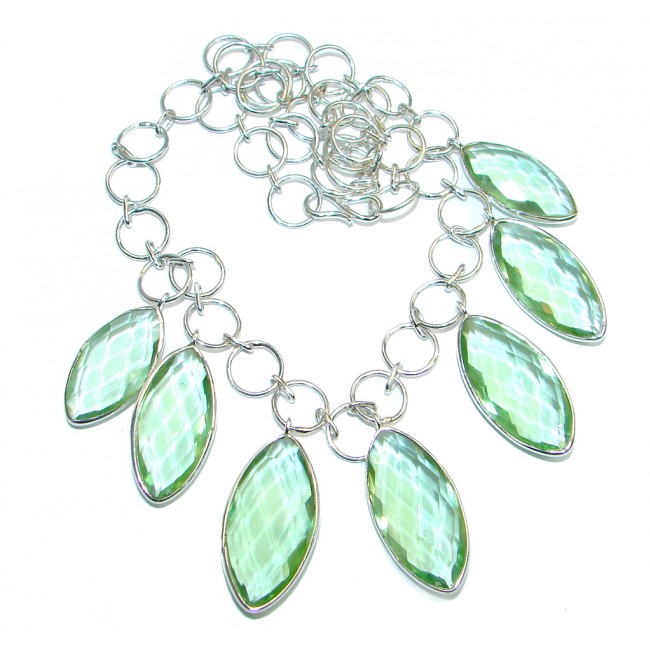 Vintage Design Green Quartz Sterling Silver handmade necklace