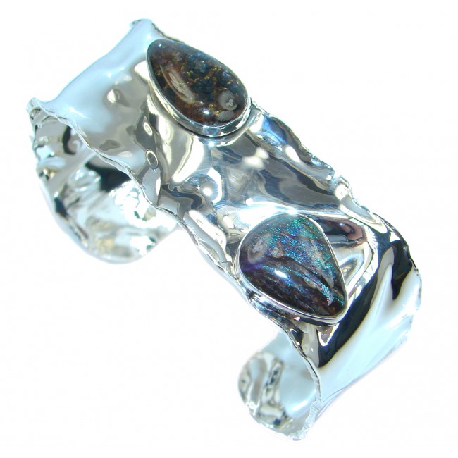 Beautiful Design Purple Ammolites hammered Sterling Silver Bracelet / Cuff