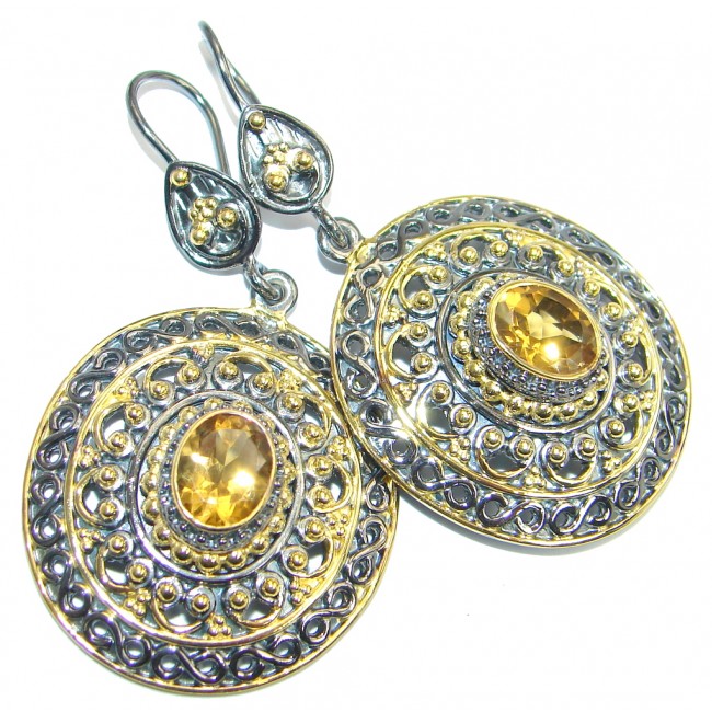 Perfect Golden Citrine Gold Rhodium plated over Sterling Silver handmade earrings