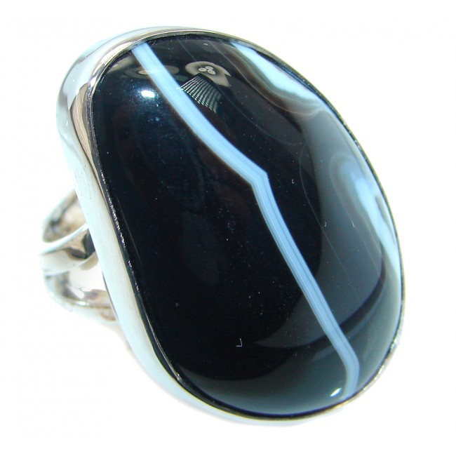 Fantastic Black Botswana Agate Sterling Silver Ring size adjustable