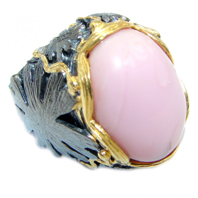 Huge Natural Pink Opal Gold Rhodium plated over Sterling Silver Ring s. 6 1/2