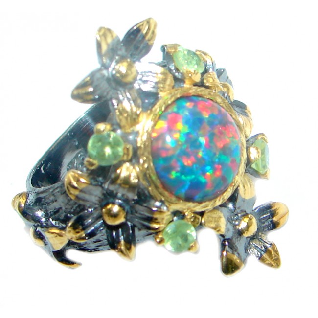 Japanese Fire Opal Peridot Gold plated over Sterling Silver ring s. 6
