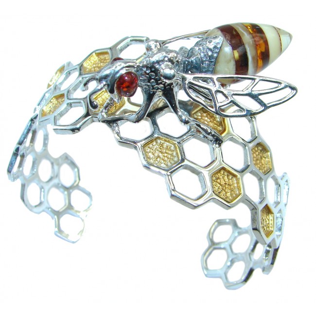 Gorgeous Honey Bee AAA Polish Amber Sterling Silver Bracelet / Cuff