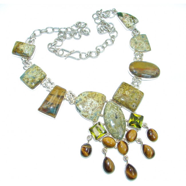 One of the kind Green Ocean Jasper Sterling Silver handcrafted necklace