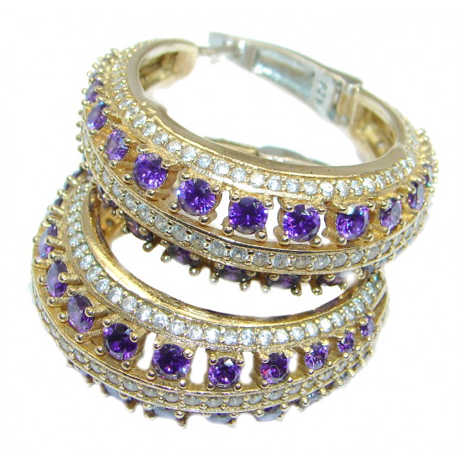 Victorian Style created Amethyst Gold plated over Sterling Silver hand made hoop earrings