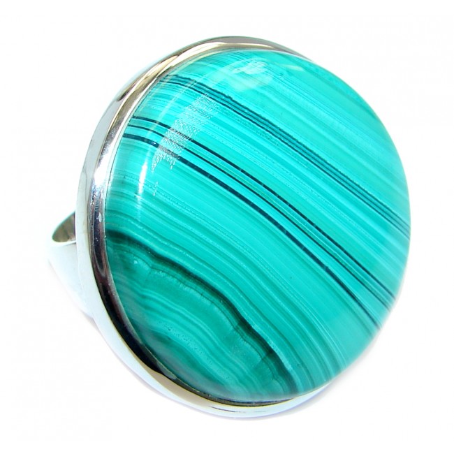 Huge Natural AAA quality Green Malachite Sterling Silver ring s. 8