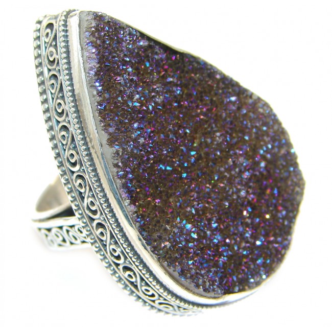 Large Mysterious Titanum Druzy Sterling Silver ring s. 9