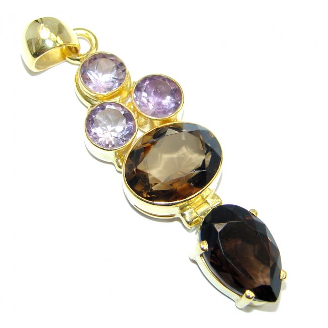 Exclusive Smoky Topaz Gold plated over Sterling Silver handmade Pendant