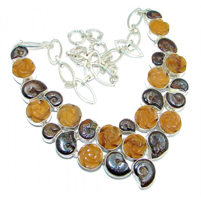 Chunky Ammonite Fossil & Calcite Sterling Silver handmade necklace