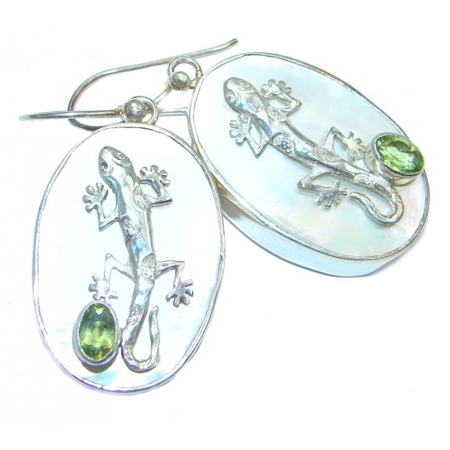 Lizards Blister Pearl Peridot Sterling Silver earrings