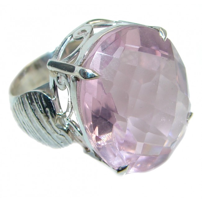 Large created Pink Topaz Sterling Silver ring; s. 8 1/2