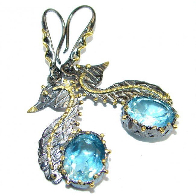 Sea Horse genuine Swiss Blue Topaz Gold plated over Sterling Silver earrings